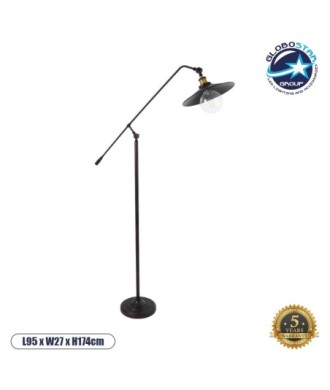 GLOBOSTAR® SILENE 01243 Vintage Επιδαπέδιο Φωτιστικό με Ντουί 1 x E27 AC 220-240V IP20 - Μαύρο & Χρυσό - Μ30 x Π30 x Υ194cm